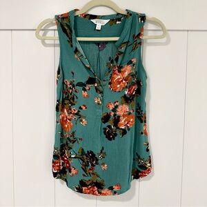 Market & Spruce Teal Floral Sleeveless Blouse